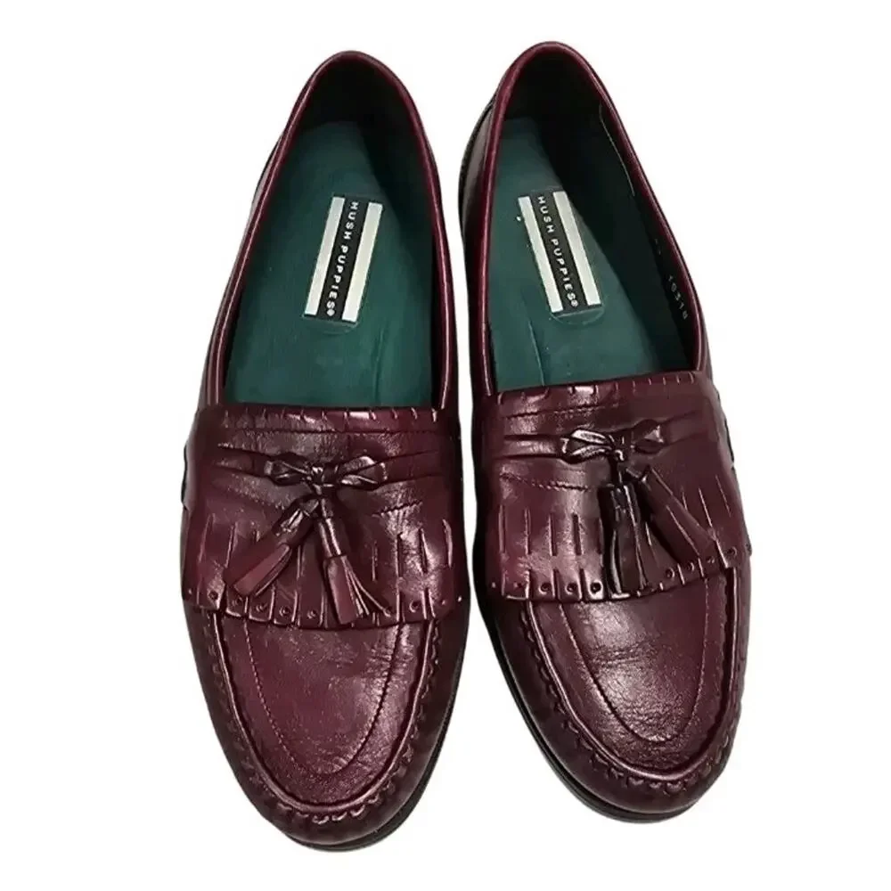 Hush Puppies Vtg Burgundy Leather Kiltie Tassel Loafers Men’s Size 7 Dress Shoe